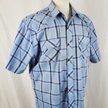Rock River Trading Short Sleeve Western Shirt XL Blue Plaid Snaps Cowboy... - $17.99
