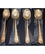 NIB  WM  Rodgers Sons Gold Plated Flatware Enchanted Rose Soup Spoons  Lot Of 4