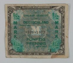 1944 Germania 50 Pfennig Nota // 1/2 Mark Occupazione Alleata Moneta // WW2 - $52.27