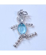 Birthstone Boy Charm Pendant Blue March 925 Sterling Silver faux Aquamarine - $34.90 CAD