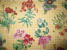 3120. Vtg Faye Liverman Burgos Floral Bouquet Check Cotton FABRIC-44&quot; X 4.5 Yds. - $29.70