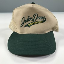 Vintage John Deere Farm Tractors Trucker Hat Beige Green Otto Cap Mesh Back - $18.49