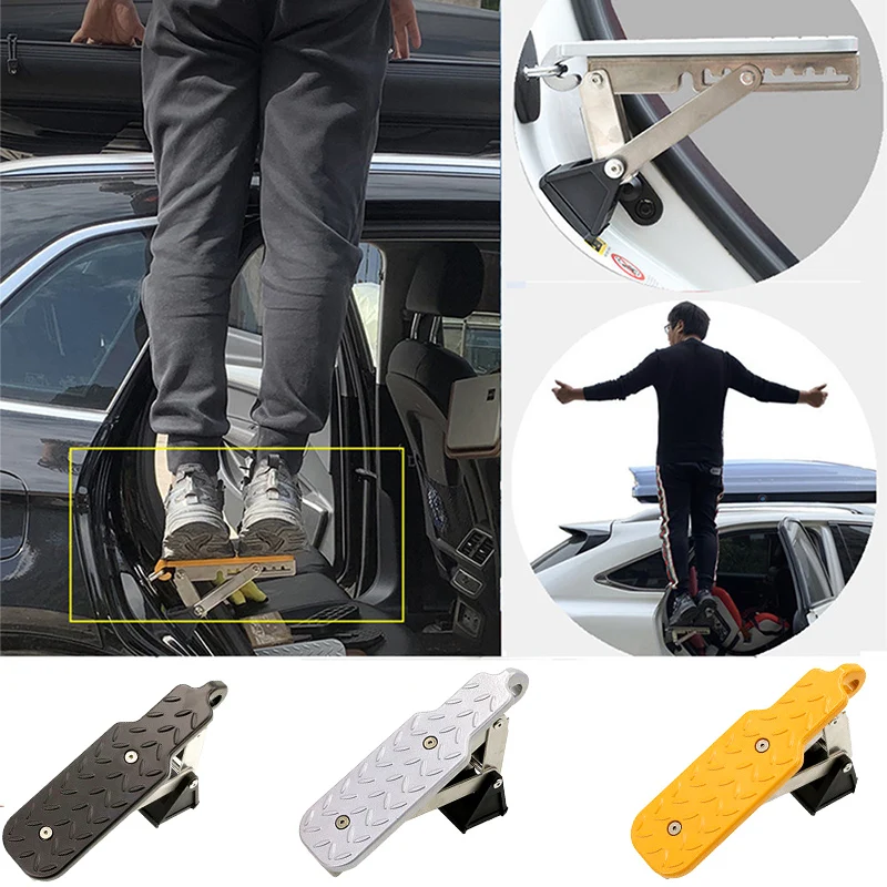 Car pedals 440 lbs aluminum car roof rack step fit door latch rooftop up hook stand thumb200