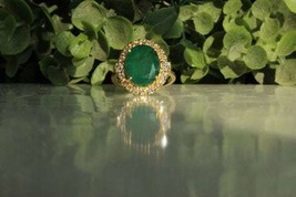 Ladies Diamond Ring, Emerald Gemstone Diamond Cocktail Ring, 10K Solid Gold, Nat - £664.40 GBP