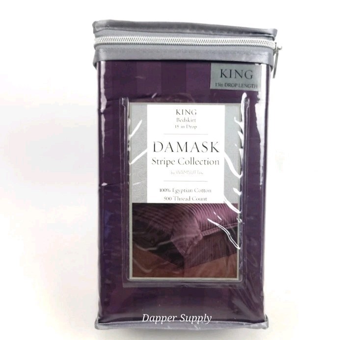 Wamsutta Damask Stripe King Bedskirt Potent Purple 15” Drop 500TC Dust R... - $24.50
