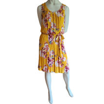 Apt.9 Yellow Blouson Dress Women&#39;s Size Medium Floral Sleeveless Pleated Belted - £15.27 GBP