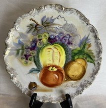 Signed Hand Painted Plate Fruit Design Ucagco Japan Gold Rimmed By Sinkai - $19.99