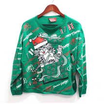 Vintage Ugly Crazy Cat Lady Christmas Sweater Sweatshirt Large - £40.33 GBP