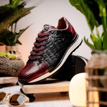 Portici Genuine Crocodile and Lizard Fashion Sneaker Wine / Black image 7