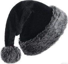 Black Christmas Hats for Adults Plush Black Santa Hat Xmas Fluffy Santa ... - £22.88 GBP