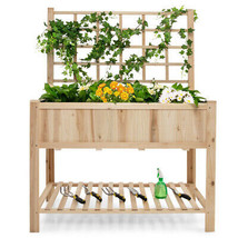 Raised Garden Bed Elevated Wooden Planter Box Trellis Shelf Outdoor Gardening - £134.51 GBP