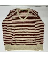 Gap Sweater Womens M Tan Red Striped Wool Blend V Neck Long Sleeve Pullover - $403.17 MXN