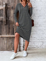 Striped Zip Front Hooded Dress - $23.00