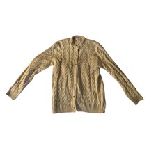 Cable Knit Wool Sweater Cream Cardigan Size 40 1970&#39;s - $34.64