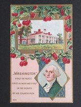George Washington Mount Vernon Cherries Patriotic Gold Embossed Postcard c1910&#39;s - £7.96 GBP