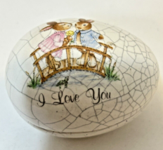 Vintage Russ Berrie Ceramic Easter Egg Trinket I Love You Crackled 2.5 x 1.5&quot; - £11.52 GBP