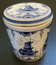 Delft Blue Windmill Hand Painted In Holland Canister Jar &amp; Lid Vintage 1991 - £37.75 GBP