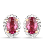 1.23 Carat Genuine Ruby and White Diamond 18K Yellow Gold Earrings - £463.01 GBP