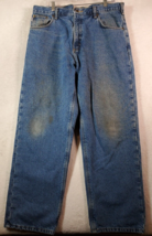Carhartt Jeans Mens Size 38 Blue Denim Cotton Flannel Lined Straight Leg Pockets - £25.03 GBP