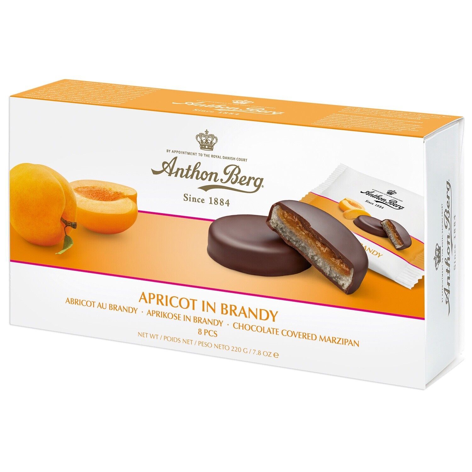 Anthon Berg APRICOT chocolate marzipan cakes 220g GIFT BOX FREE SHIPPING