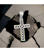 Vintage Deco CROSS Pendant 14k WHITE GOLD Filigree Heart Love Hand Made ... - $4,464.30 MXN