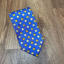 Bally Mens Silk Neck Tie Blue Apple Print RARE Yellow 3.5&quot; Made in Italy - £17.13 GBP