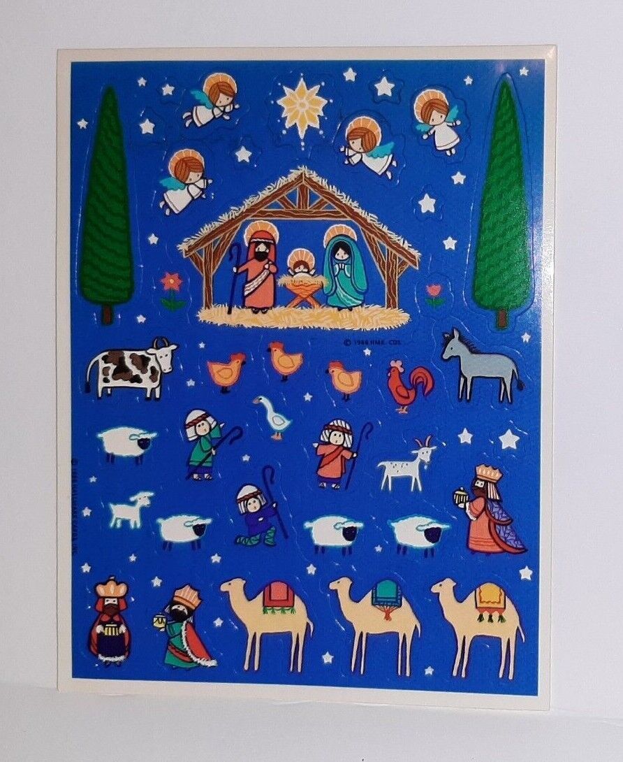 Primary image for Nativity Scene Angel Animal Vtg Hallmark Christmas Stickers 1 Sheet 1986