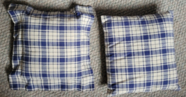 Set of 2 Decorative Throw Pillows Blue White Plaid Small Cute Bedroom Sofa Shelf - £27.81 GBP
