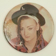 Vintage 1983 CULTURE CLUB pin Boy George Hat Badge Large 3&quot; 80s band - £3.63 GBP