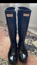 Hunter Black Gloss Original Tall Rain Boots Wellies Adjustable Women’s Size 10 - £50.58 GBP