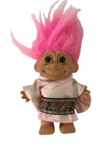 Vtg RUSS Around the World TROLL Doll 5&quot; Pink Hair Japan Japanese Geisha Kimono - £10.05 GBP