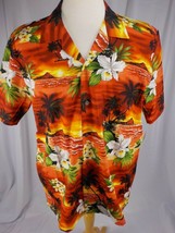 Favant Mens Hawaiian Shirt SZ 2XL Short Sleeve Red Sky Hibiscus Coconut ... - £14.93 GBP