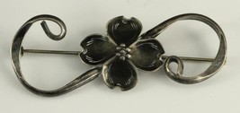 Vintage Estate Jewelry NYE Sterling Silver DOGWOOD Double Curl Brooch Pin - £19.70 GBP