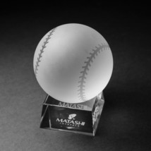 Crystal Paperweight with Etched Baseball Ornament and Trapezoid Base by ... - £21.49 GBP