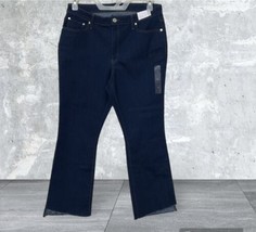 Nine West Women&#39;s Kick Flare Jeans Size 14 Dark Wash High Rise Frayed Hem Denim - £18.25 GBP