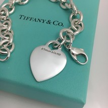 7.75” Tiffany & Co Silver Blank Heart Tag Charm Bracelet with Tiffany Blue Box - £199.03 GBP