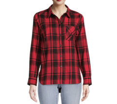 Time And Tru Red Black Check Flannel Shirt Long Sleeve Top Size XL (16-18) - £9.77 GBP