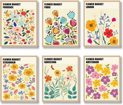 Set Of 6 Flower Market Posters Wall Art Prints Floral Art Poster Florist - £32.87 GBP