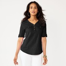 Women&#39;s Croft &amp; Barrow® Elbow Sleeve Utility Henley Top, Size: XXL, Mineral - $16.99