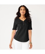 Women&#39;s Croft &amp; Barrow® Elbow Sleeve Utility Henley Top, Size: XXL, Mineral - $313.25 MXN