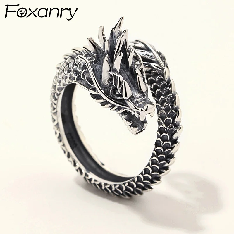 Silver Color Vintage Fashion Gothic Punk Ancient Dragon Men Jewelry Opening Ring - £11.54 GBP