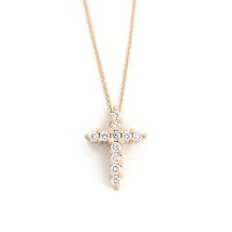 Small Diamond Cross Pendant Necklace 14K Pink Rose Gold, .30 CTW - £717.64 GBP