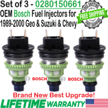 NEW Bosch OEM x3 Best Upgrade Fuel Injectors for 1998-2000 Chevy Metro 1.0L I3 - £133.11 GBP