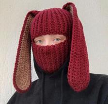 Rabbit Head Cover, Balaclava Hat, Knitted Hat, Cosplay Prop, Bear Hat, Cute Wint - £37.64 GBP