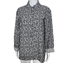 Ali Miles Black White Crinkle Textured Shirt Boxy Jacket Top 1X Bohemian  - $32.56