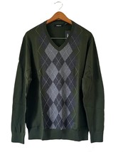 NWT Claiborne Men&#39;s Diamond Argyle V-Neck Long Sleeve Sweater Green Gray Size L - £28.41 GBP
