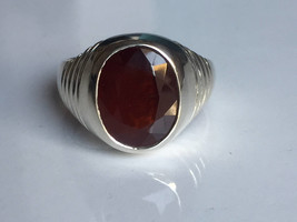 AAA quality natural Hessonite garnet men ring in 925 sterling solid silver - $174.99