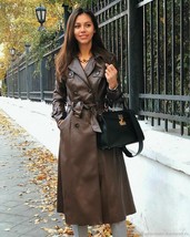 Women brown long coat new real sheepskin leather jacket long coat for women - $376.19