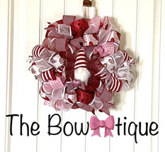 13” Valentine’s Day Ribbon Wreath Hearts in Red &amp; Pink Handmade MW6 - £35.88 GBP