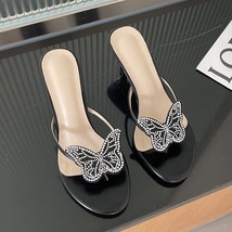 Fashion Rhinestones Peep Toe Ladies High Heels Slides Butterfly-Knot Female Flip - £55.40 GBP